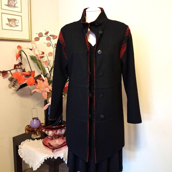 NWT Simon Chang Women's Black Wool Blend Lined Jacket Pea Coat Warm Outerwear L - Picture 4 of 13